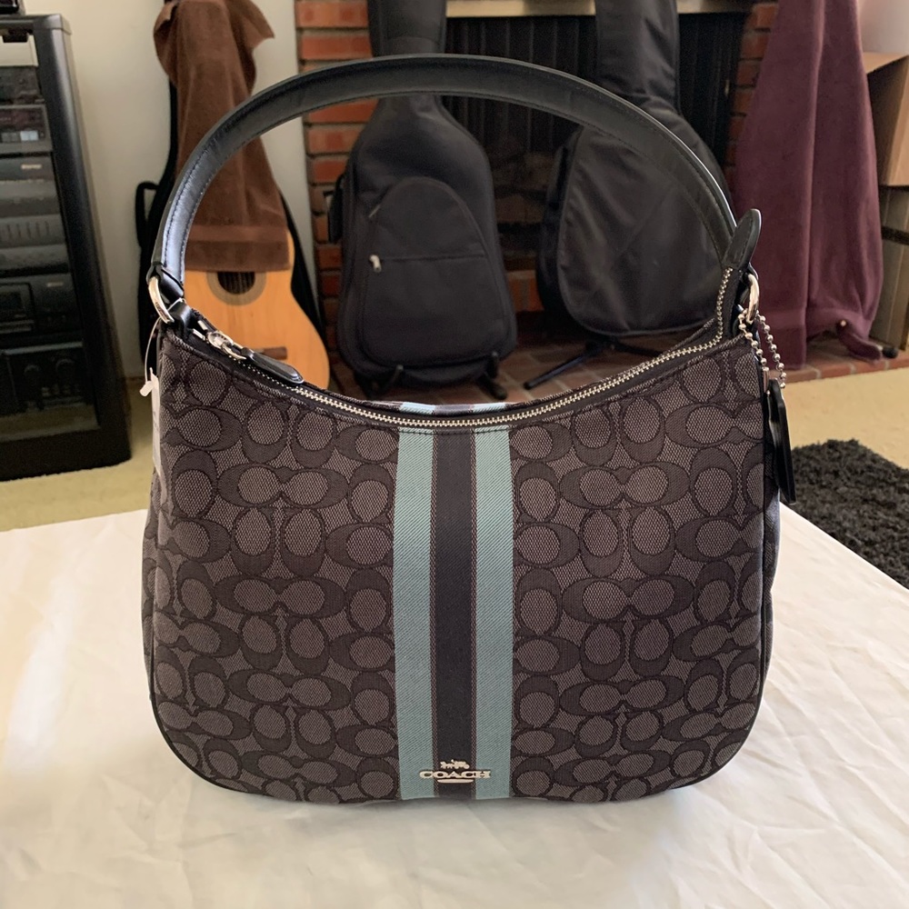 Coach Zip Shoulder in Signature Jacquard w/ Stripe